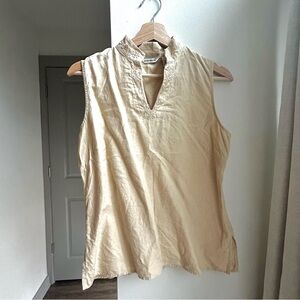 Vintage Linen Sleeveless Blouse with Sequin Detail